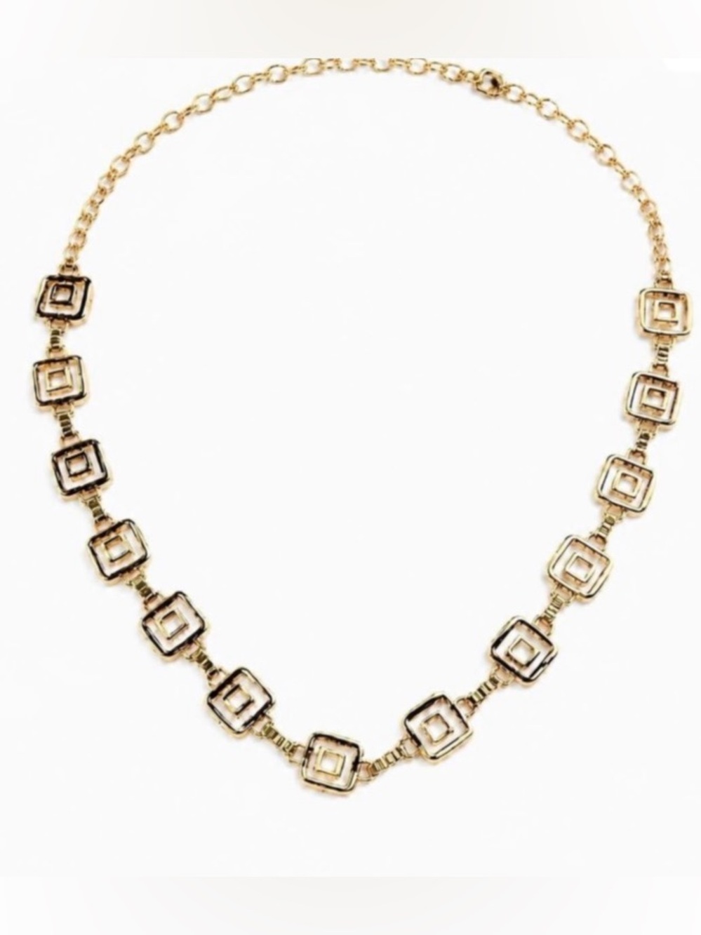 Gold Tone Geometric Square Link Belt